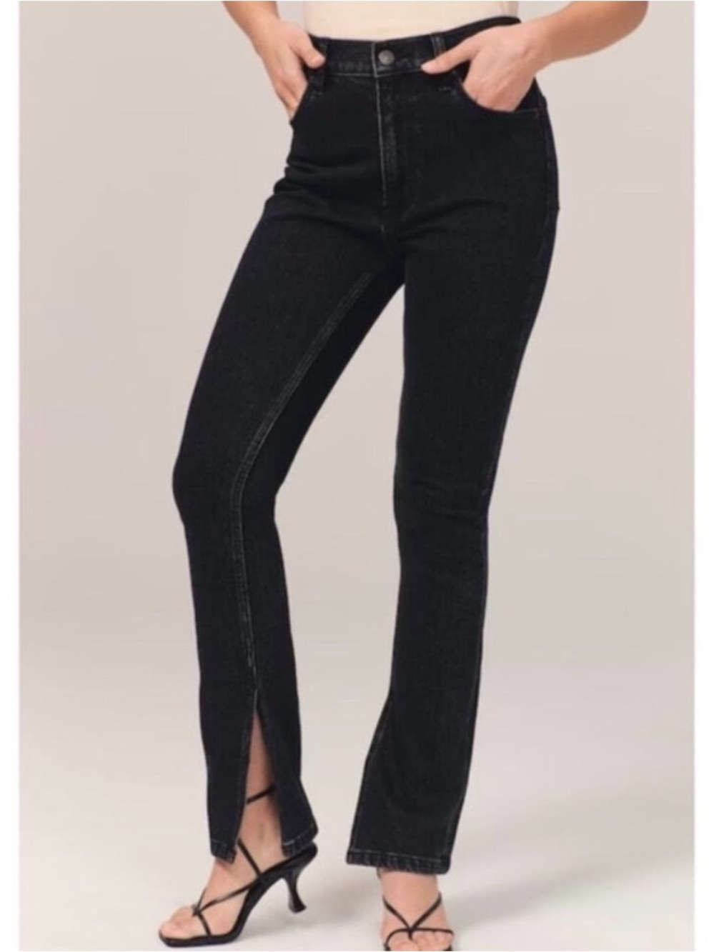 Abercrombie & Fitch Black Ultra High-Rise 90s Straight Jeans with Split Hem